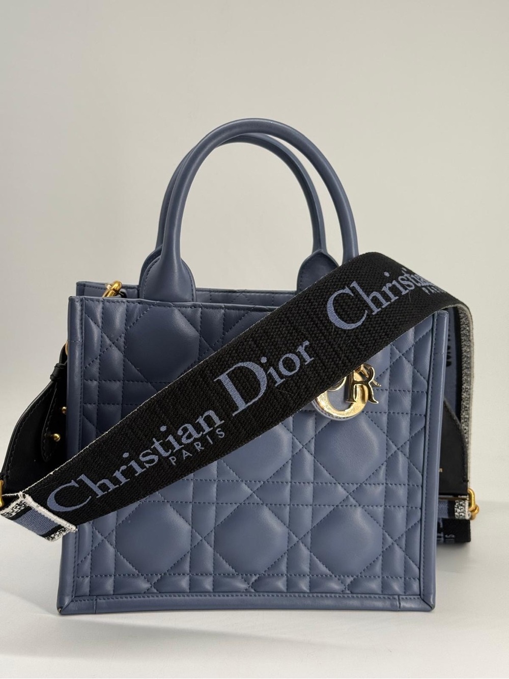 Dior Small Dior Book Tote Blue Macrocannage Leather Bag - Picture 10 of 12